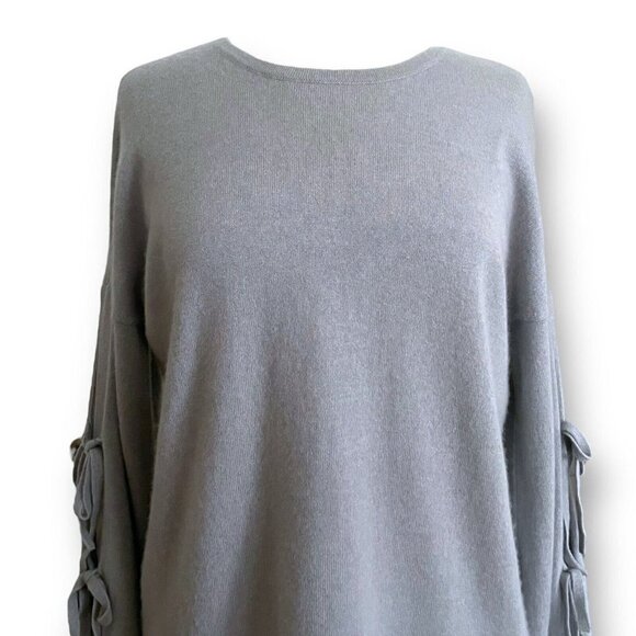 Kokun Womens Cashmere Sweater Sz L Gray Tie Sleeve Luxury Coastal Minimalist - Picture 2 of 7